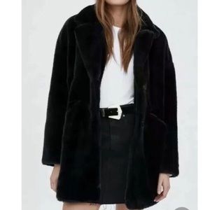 ZARA TRF Black Faux Fur Coat
